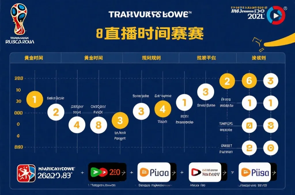 世界杯赛程与直播时间规划图，突出黄金时段和不同平台观看方式
